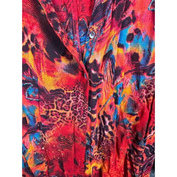 VTG Chico's Sheer Long Tunic Top Womens Size 0 US S Red Button Harvest Fall - Picture 4 of 9